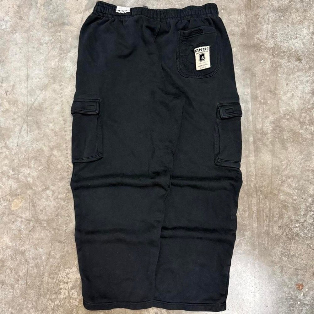 Vintage AND1 Black Embroidered Baggy Cargo Sweatpants Mens Size L Y2K Basketball